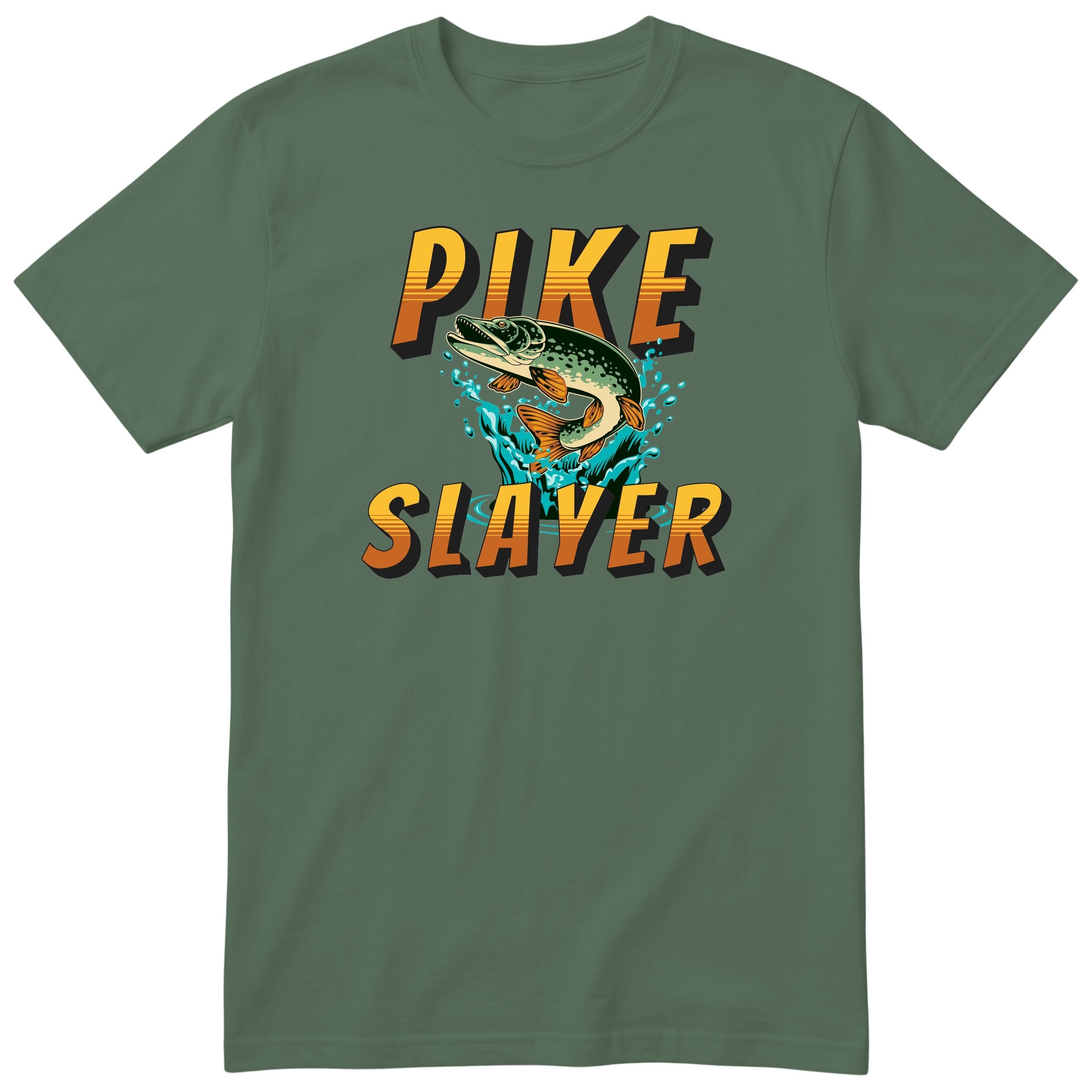 Pike Slayer Fishing T-Shirt - Funny Angler Gift Tee - Olive