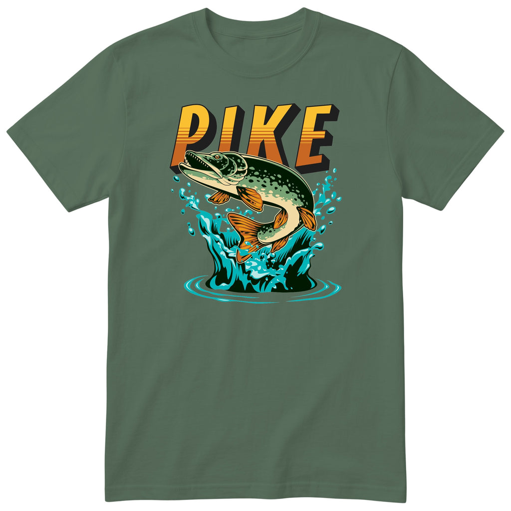 Pike Fishing T-Shirt | Angler Gift for Dad | Fisherman Tee - Olive
