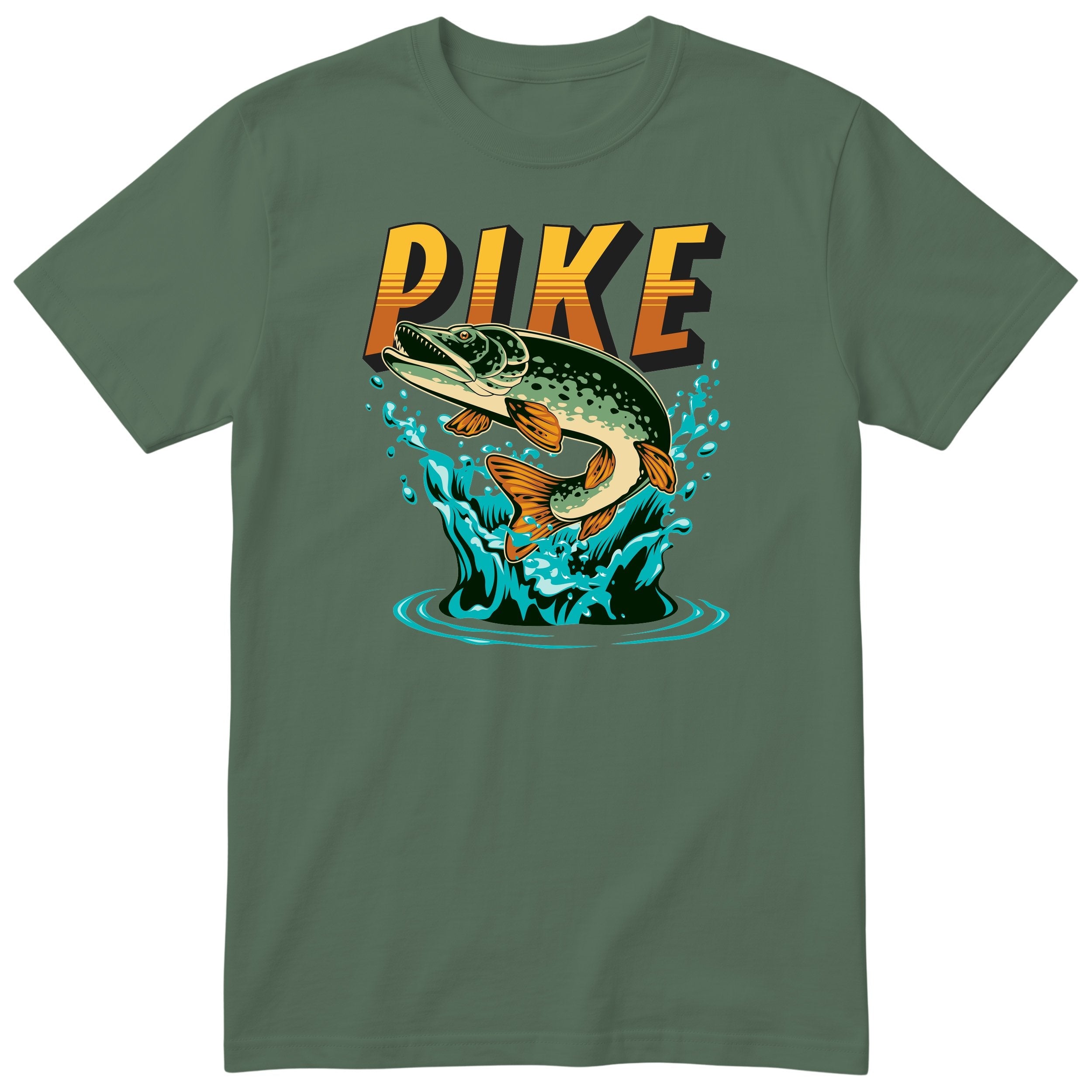 Pike Fishing T-Shirt | Angler Gift for Dad | Fisherman Tee - Olive