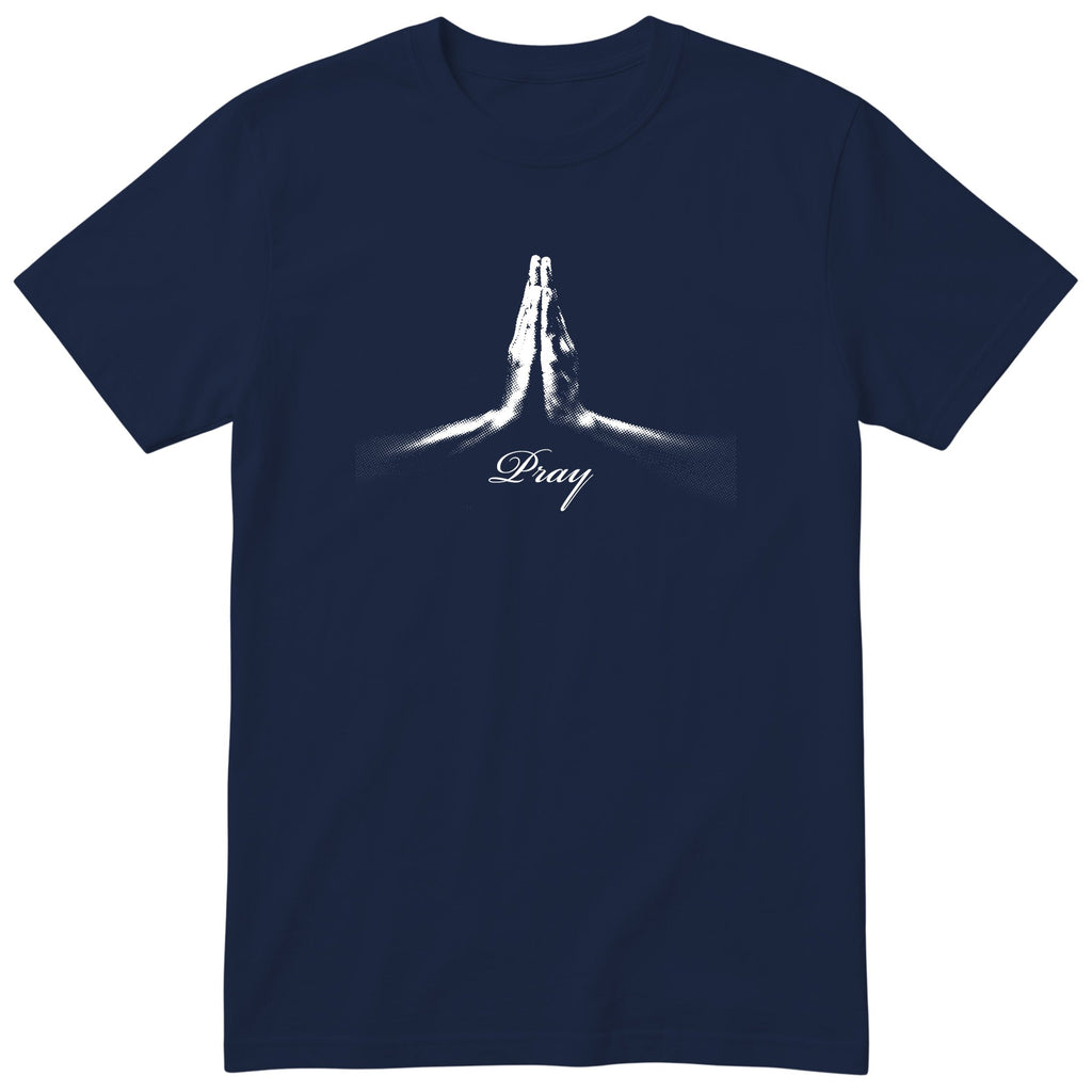 Pray T-Shirt | Prayer Hands Faith Design | Christian Gift - Navy