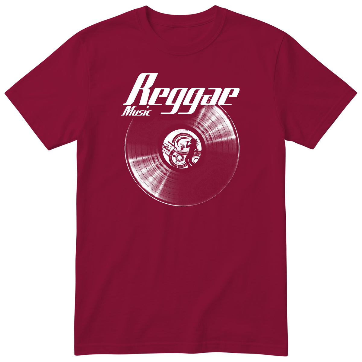 Burgundy Reggae Music Vinyl Records t-shirt - vinyl record print, gift for reggae fans, GitGraf