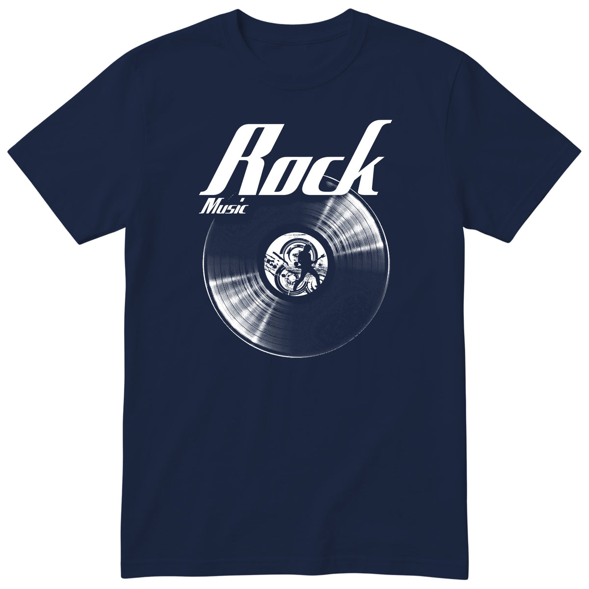 Navy Rock Music Vinyl Records t-shirt - vinyl record print, gift for rock fans, GitGraf