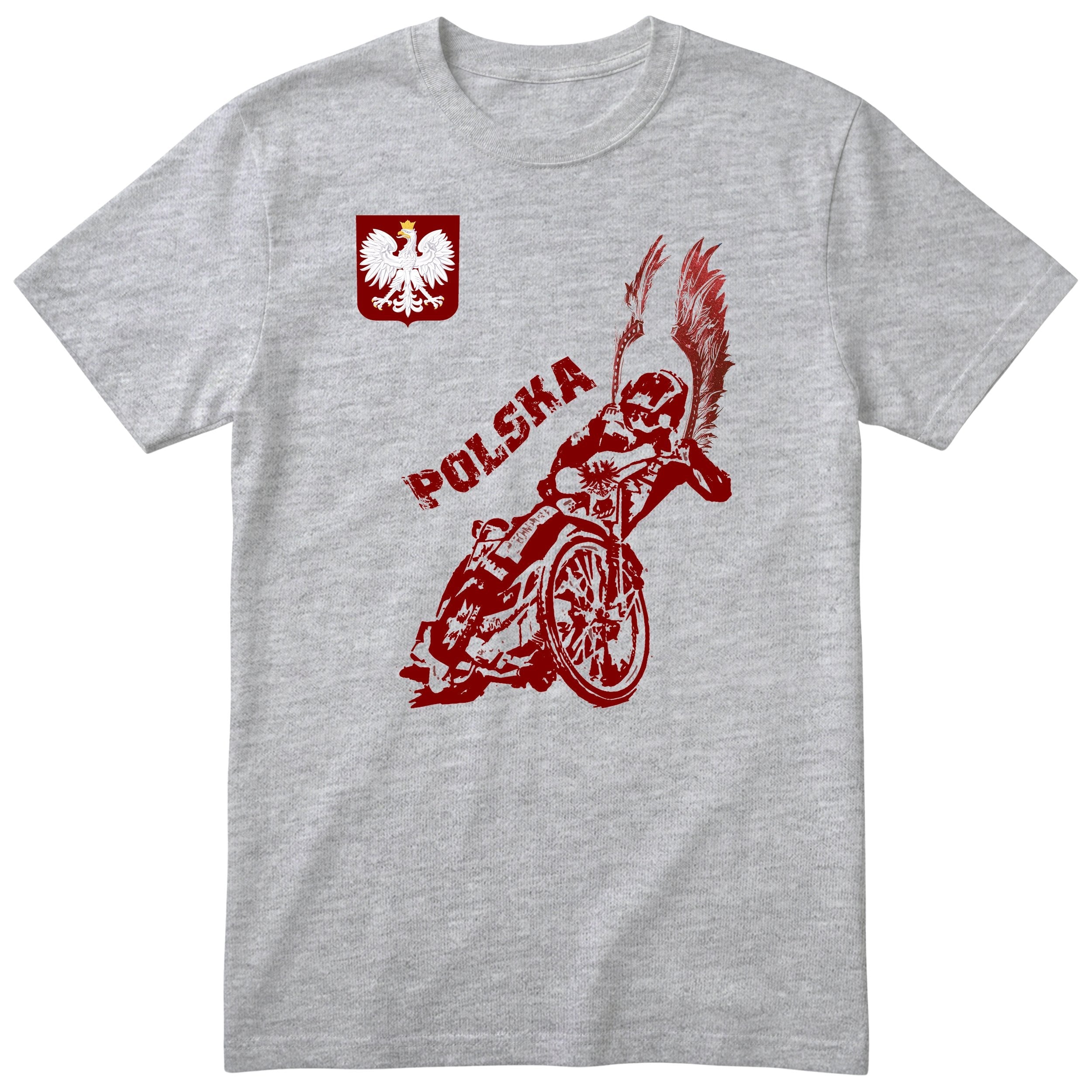 Szara koszulka SPEEDWAY POLSKA KOSZULKA KIBICA POLSKI ZUZEL - polski nadruk speedway, prezent dla kibica od rodziny
