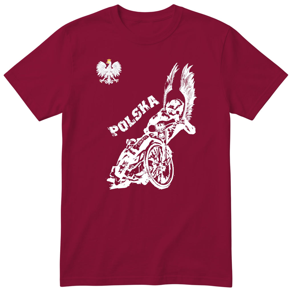 Bordowa koszulka SPEEDWAY POLSKA KOSZULKA KIBICA REPREZENTACJI POLSKI - polski nadruk speedway, prezent dla kibica od rodziny