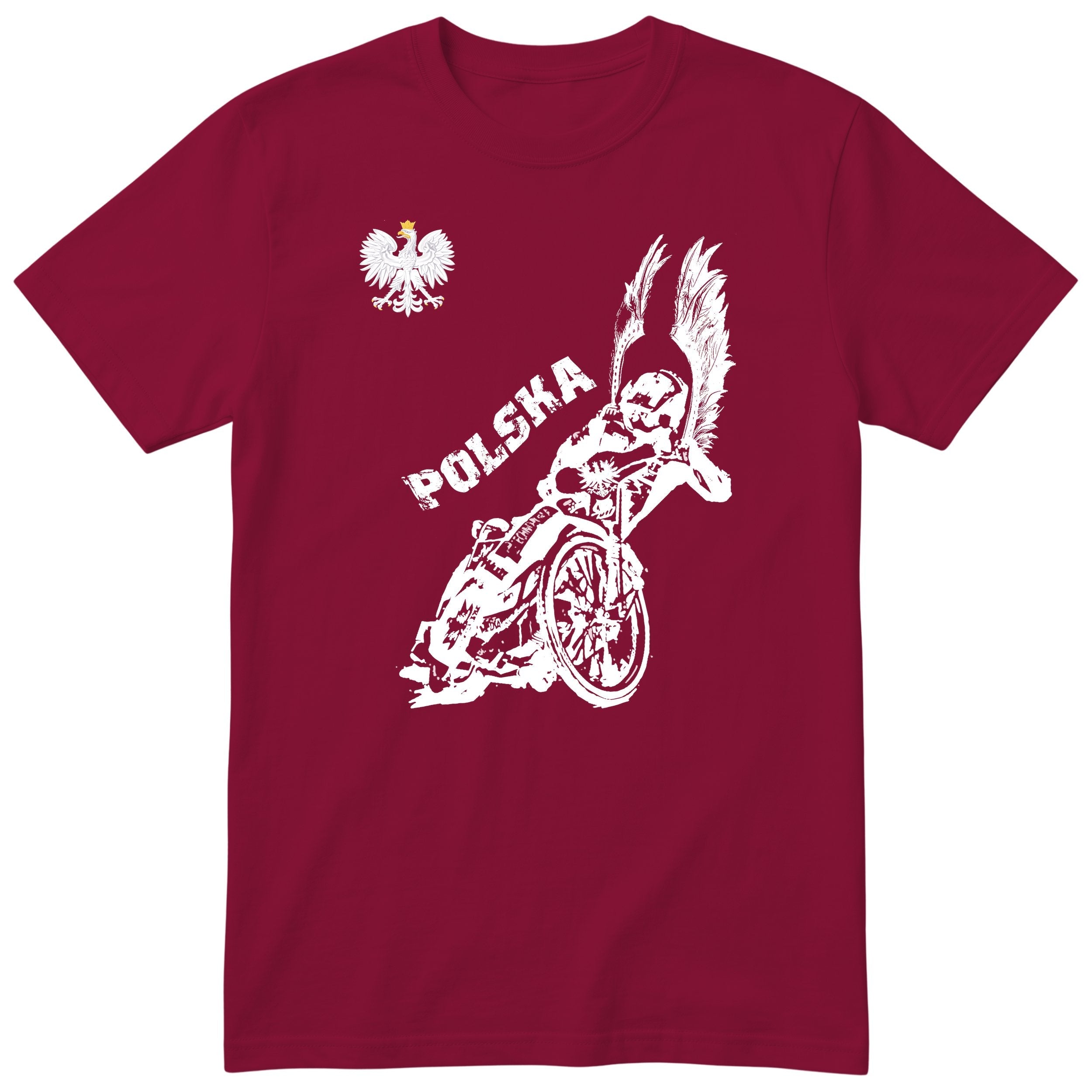 Bordowa koszulka SPEEDWAY POLSKA KOSZULKA KIBICA REPREZENTACJI POLSKI - polski nadruk speedway, prezent dla kibica od rodziny