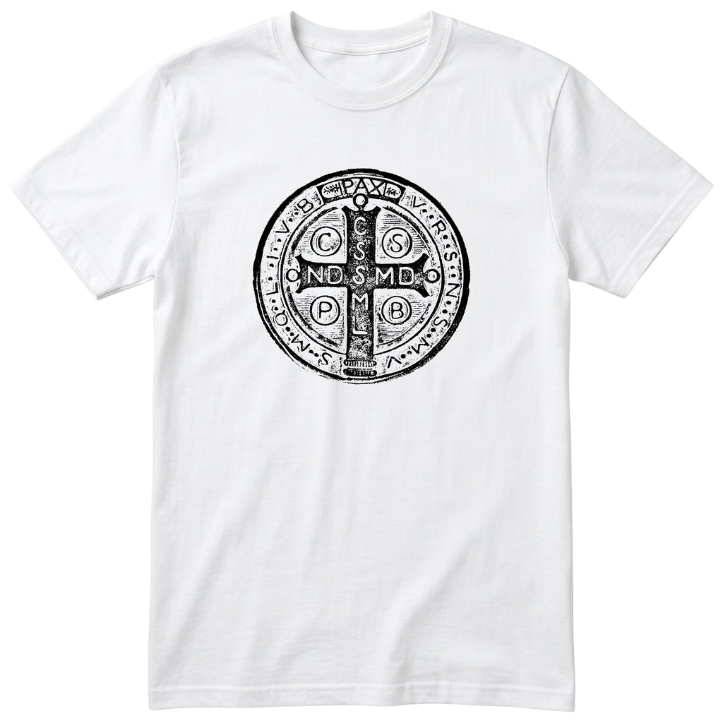 Saint Benedict Medal T-Shirt - Catholic Faith Gift - White