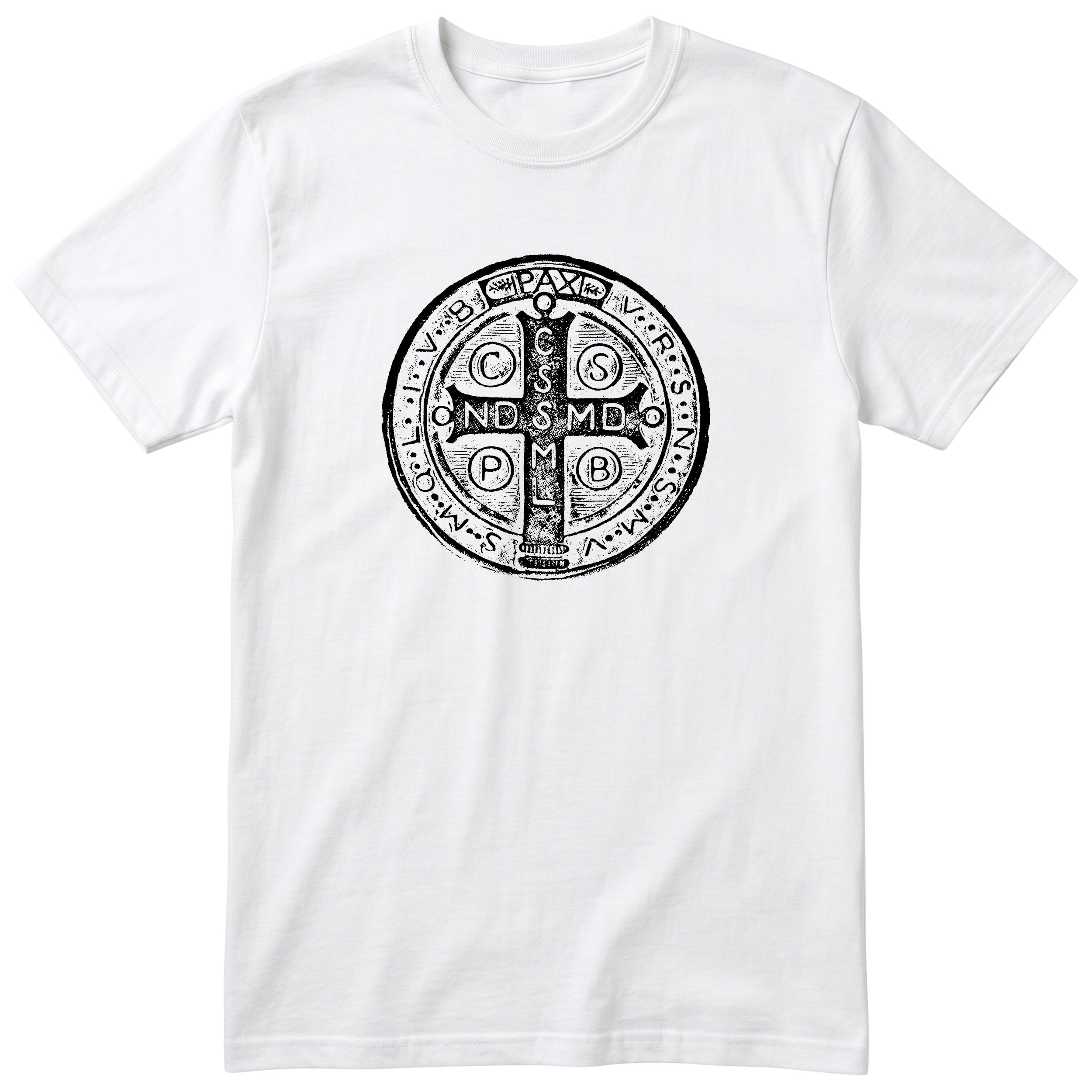 Saint Benedict Medal T-Shirt - Catholic Faith Gift - White