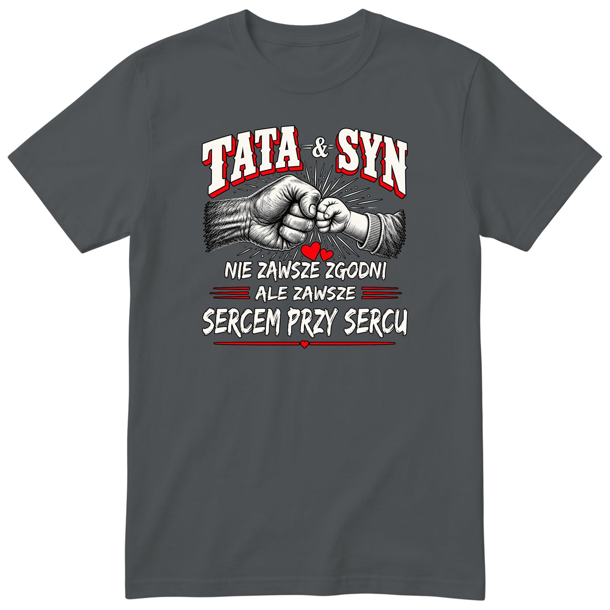 Grafitowa koszulka „TATA & SYN” - polski nadruk dla taty i syna, prezent na Dzień Ojca