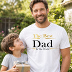 The Best Dad in the World Exclusive t-shirt in white - son gives dad a present in the garden, Father's Day gift