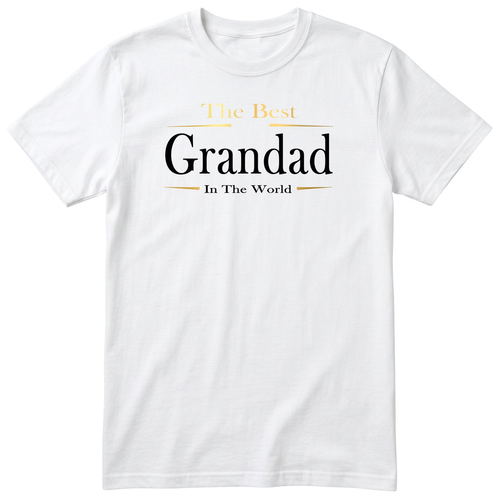 White The Best Grandad In The World Exclusive t-shirt with gold lettering - gift from the grandkids, English print