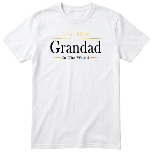 White The Best Grandad In The World Exclusive t-shirt with gold lettering - gift from the grandkids, English print