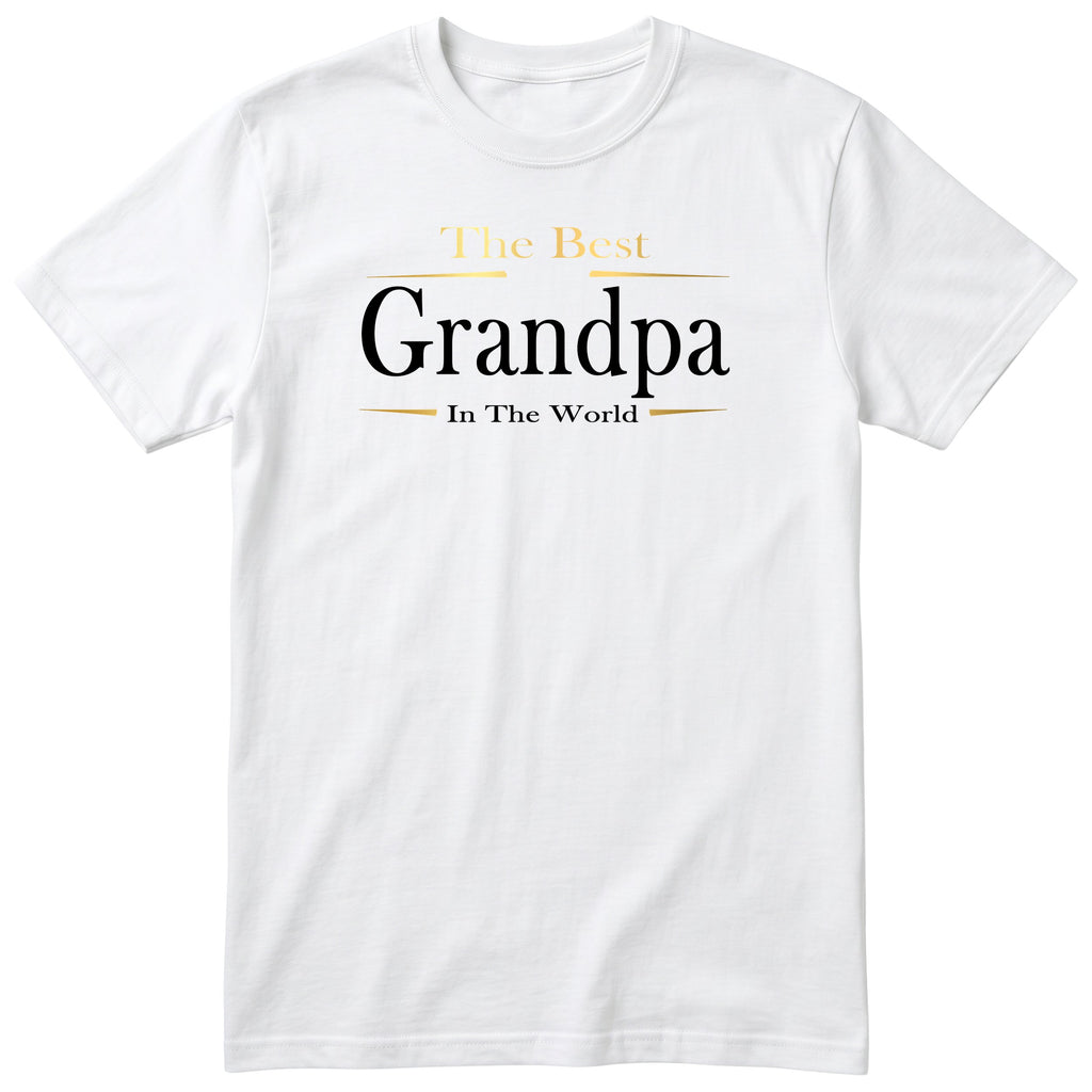 White The Best Grandpa In The World Exclusive t-shirt with gold lettering - family gift for grandpa, English print