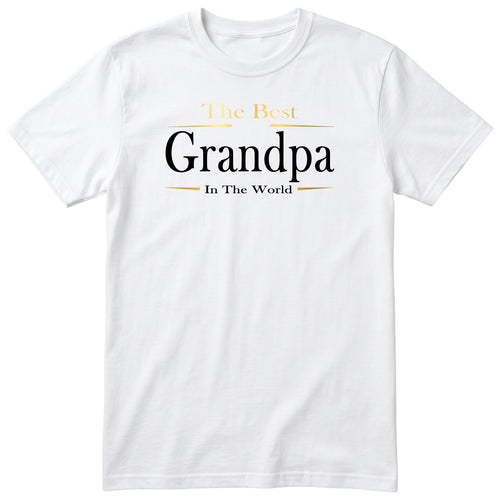 White The Best Grandpa In The World Exclusive t-shirt with gold lettering - family gift for grandpa, English print