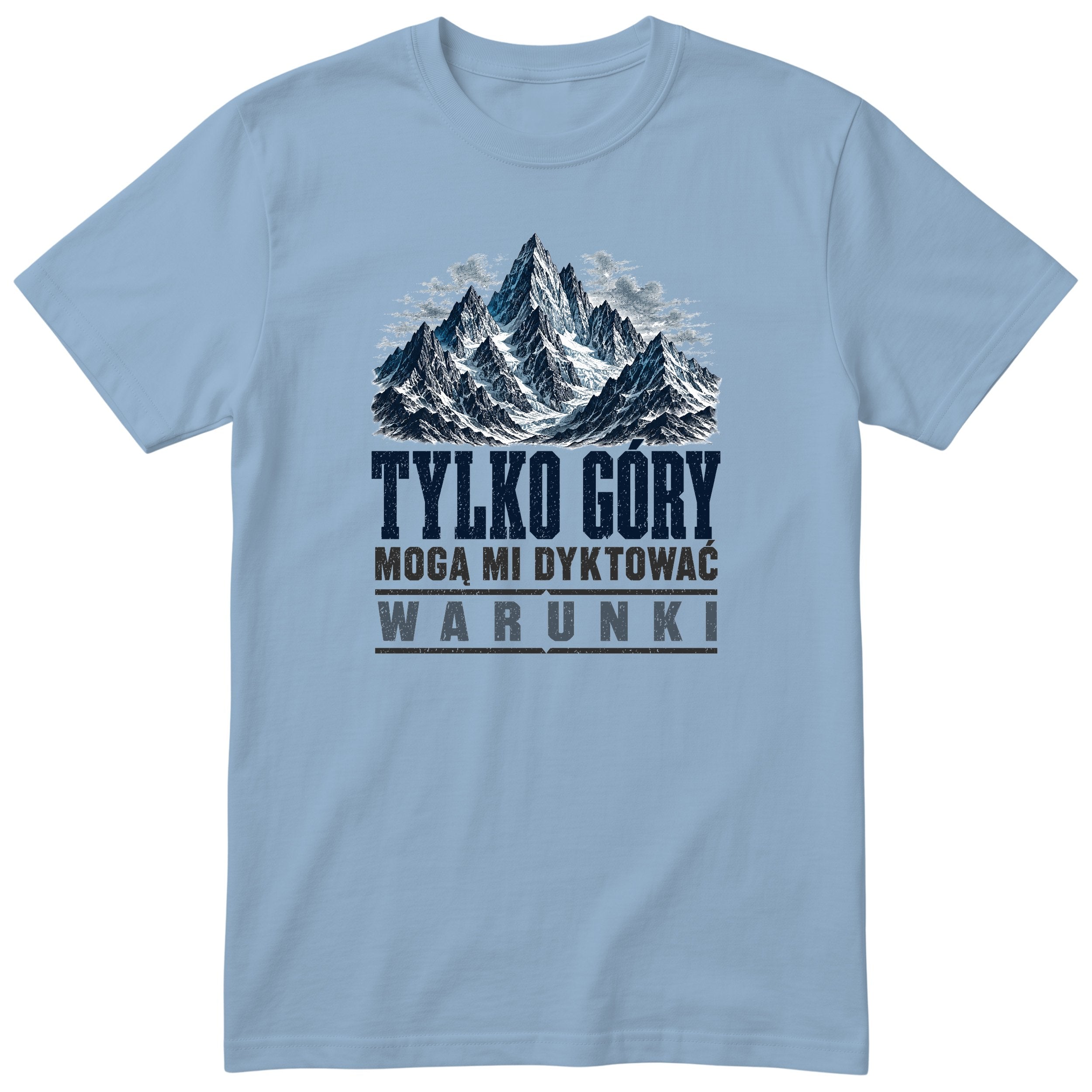 Koszulka górska - błękitny t-shirt z nadrukiem gór dla miłośnika outdoors