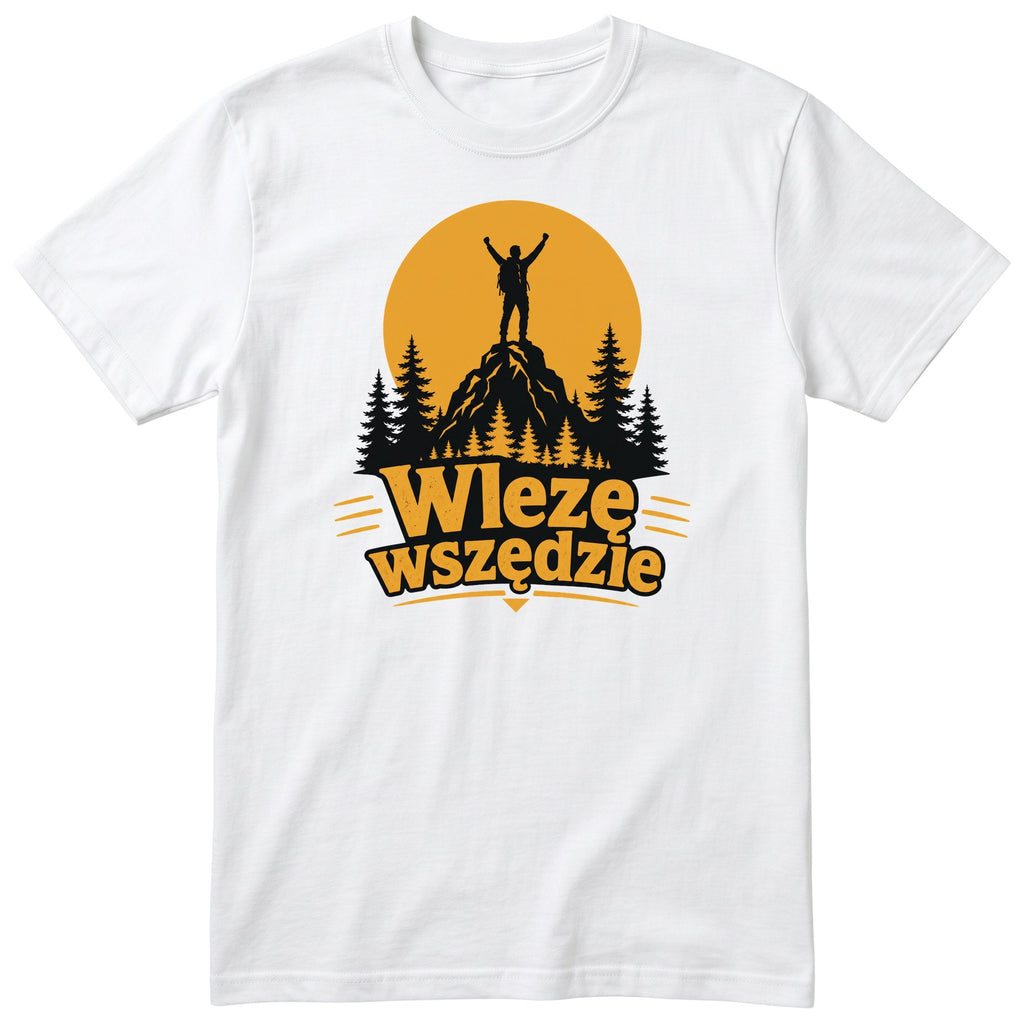Koszulka "Wlezę Wszędzie" - biały t-shirt z kolorowym nadrukiem górskim