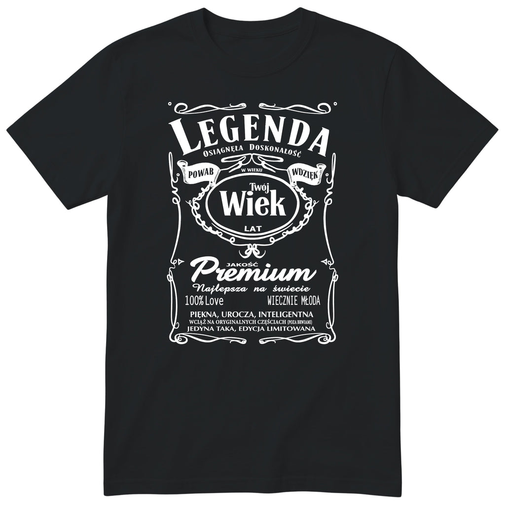 Czarna personalizowana koszulka „Legenda Powab Wdzięk" z dowolnym wiekiem - śmieszny polski prezent urodzinowy dla niej