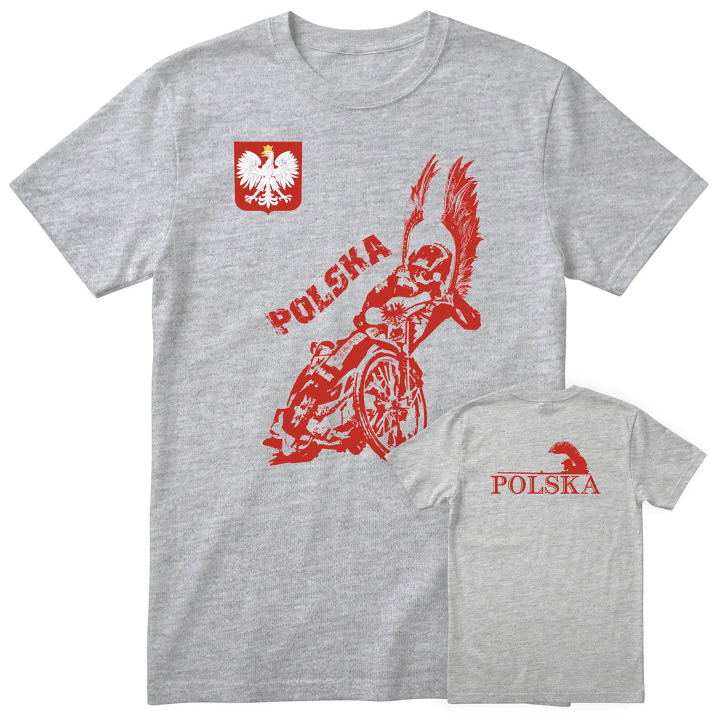 Szara koszulka ZUZEL POLSKA KOSZULKA REPREZENTACJI - polski nadruk speedway, prezent dla kibica od rodziny