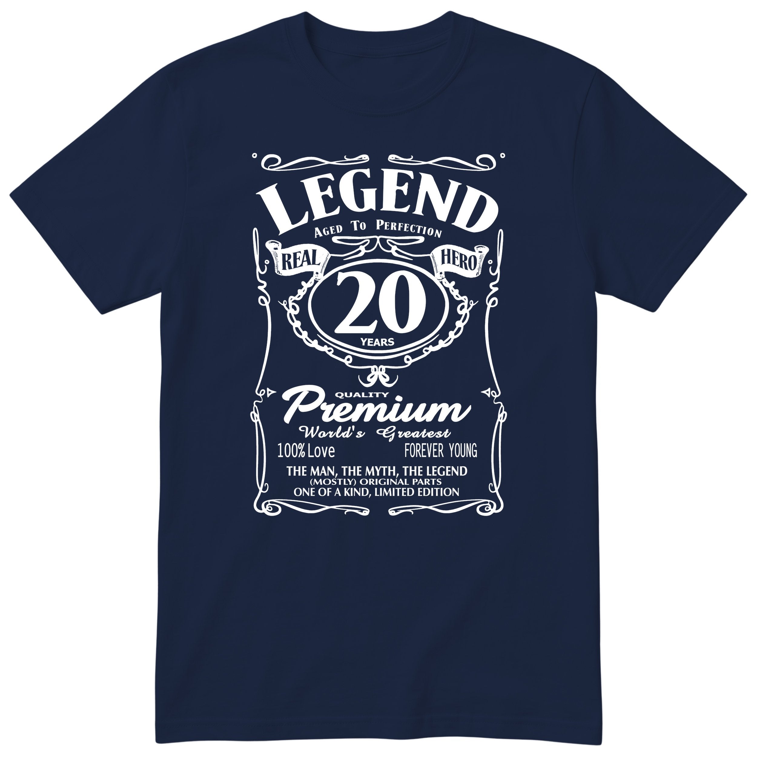 Legend 20th Birthday T-Shirt - Retro Label Gift for Son - Navy