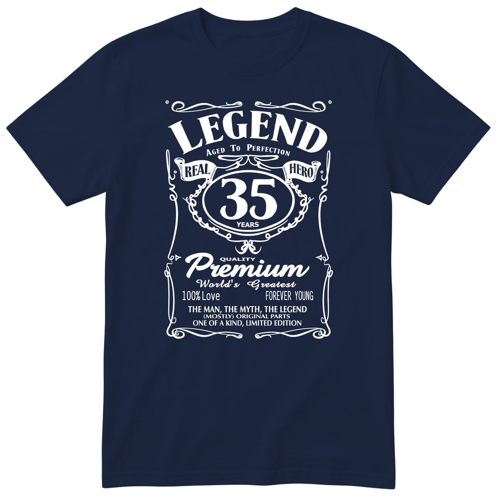 Legend 35th Birthday T-Shirt - Retro Label Gift for Him - Navy