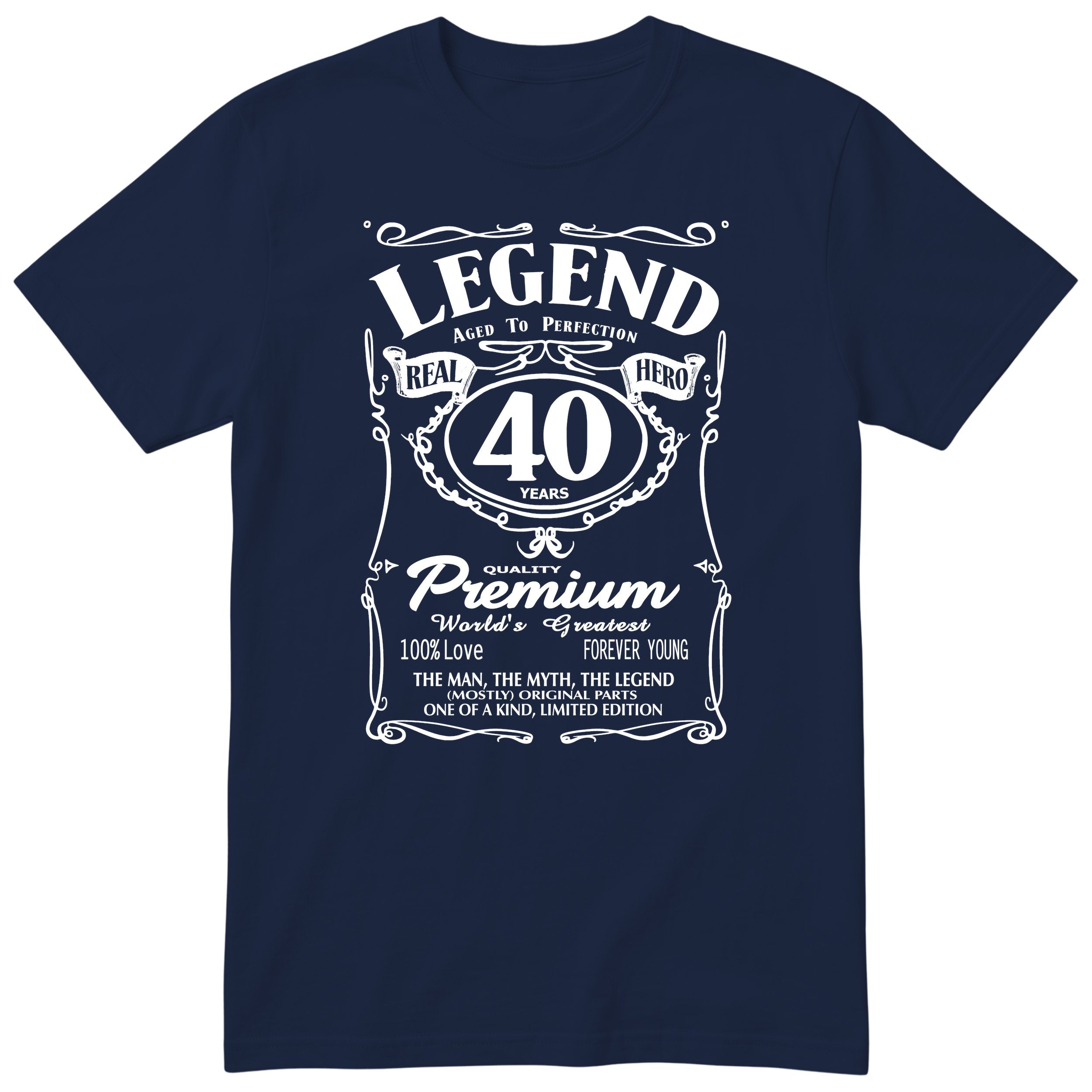 Legend 40th Birthday T-Shirt - Retro Label Gift for Him - Navy