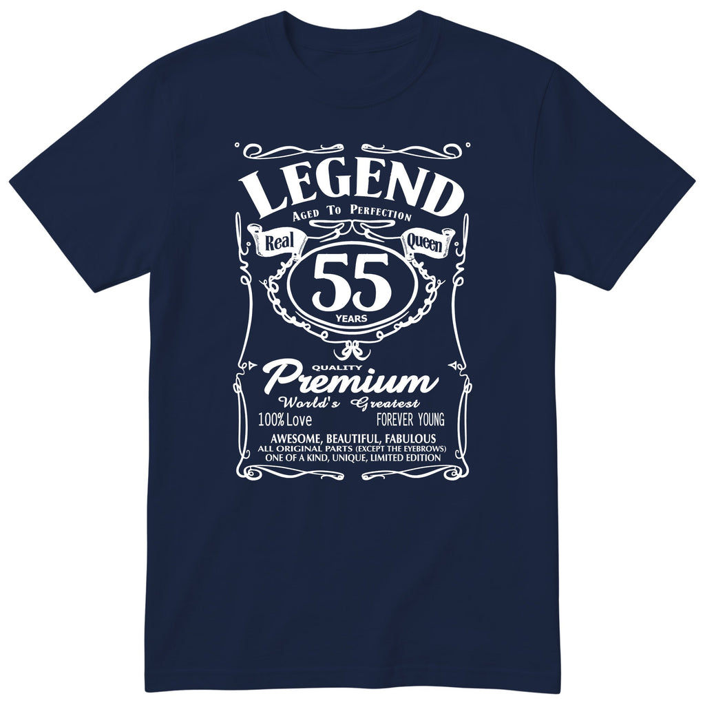 Legend Real Queen 55th birthday t-shirt for women in navy - Gildan 64000 vintage label