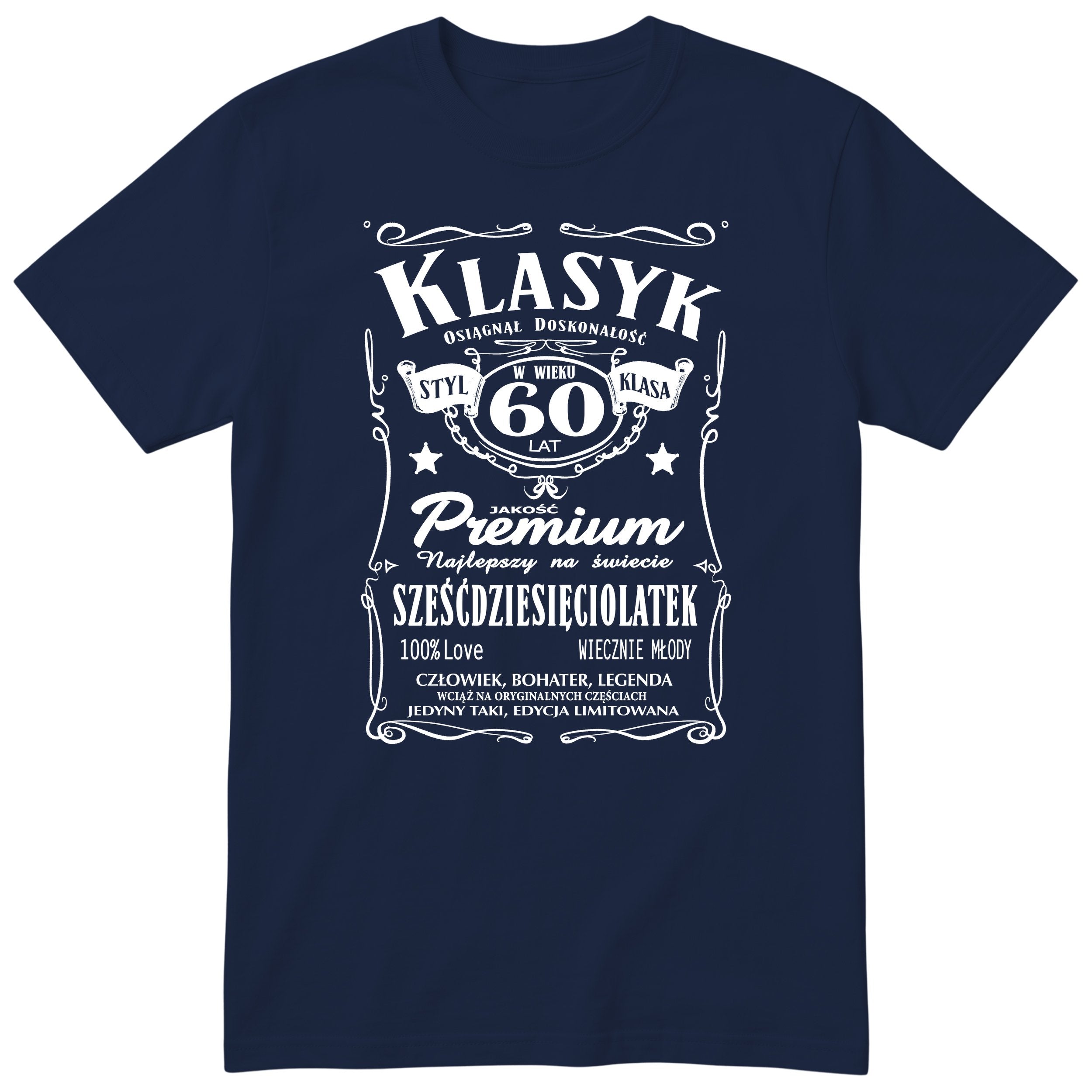 Śmieszna polska koszulka urodzinowa na 60 lat dla mężczyzny - vintage label design Klasyk Człowiek Bohater Legenda