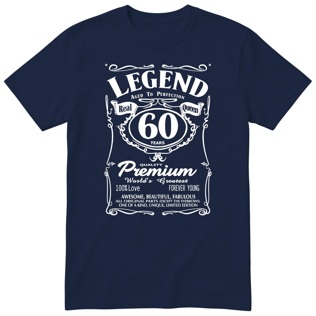 Legend Real Queen 60th birthday t-shirt for women in navy - Gildan 64000 vintage label