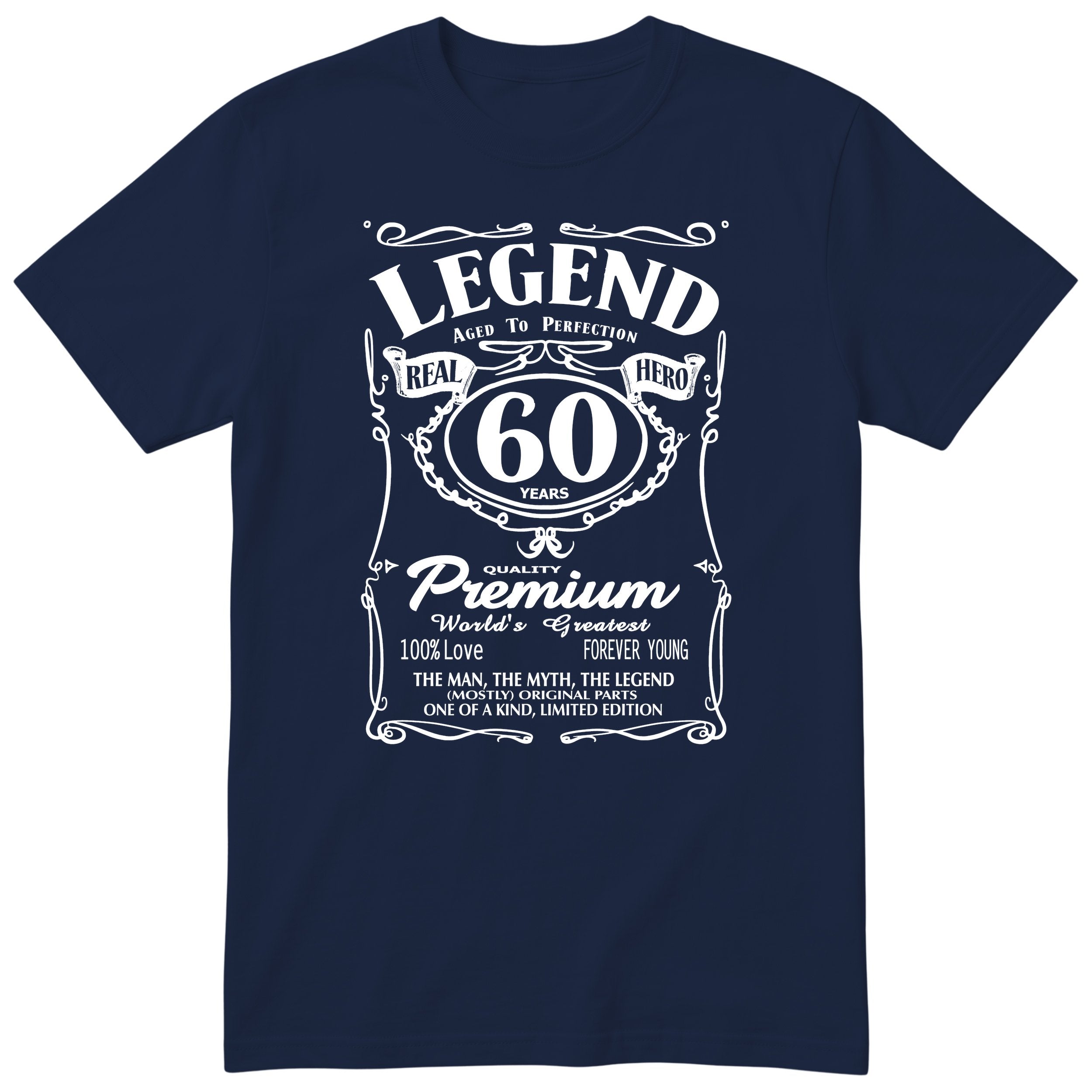 Legend 60th Birthday T-Shirt - Retro Label Gift for Dad - Navy