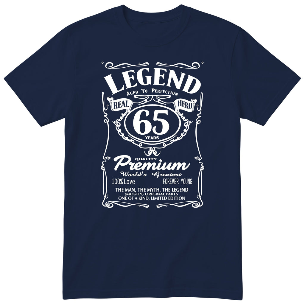 Legend 65th Birthday T-Shirt - Retro Label Gift for Dad - Navy