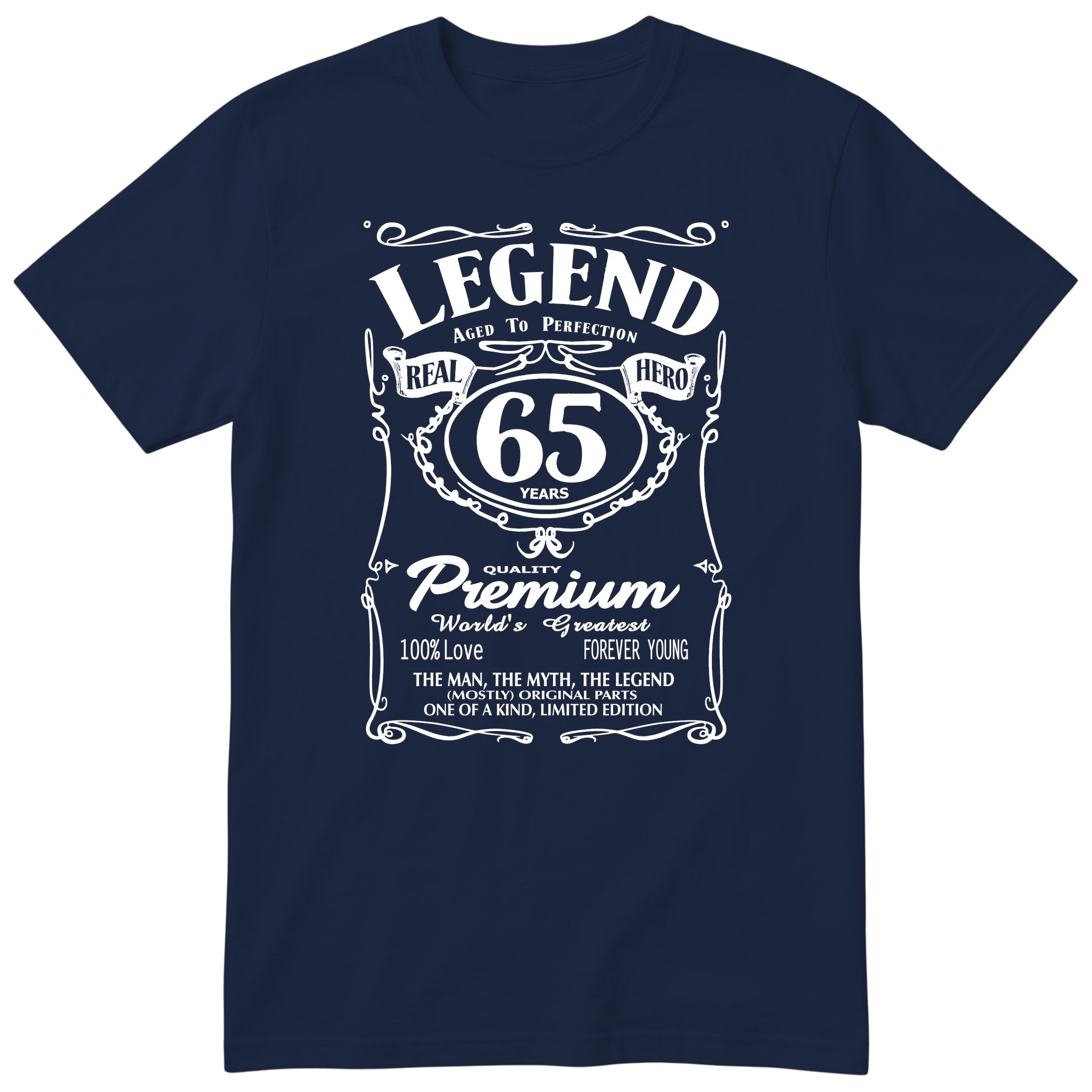 Legend 65th Birthday T-Shirt - Retro Label Gift for Dad - Navy