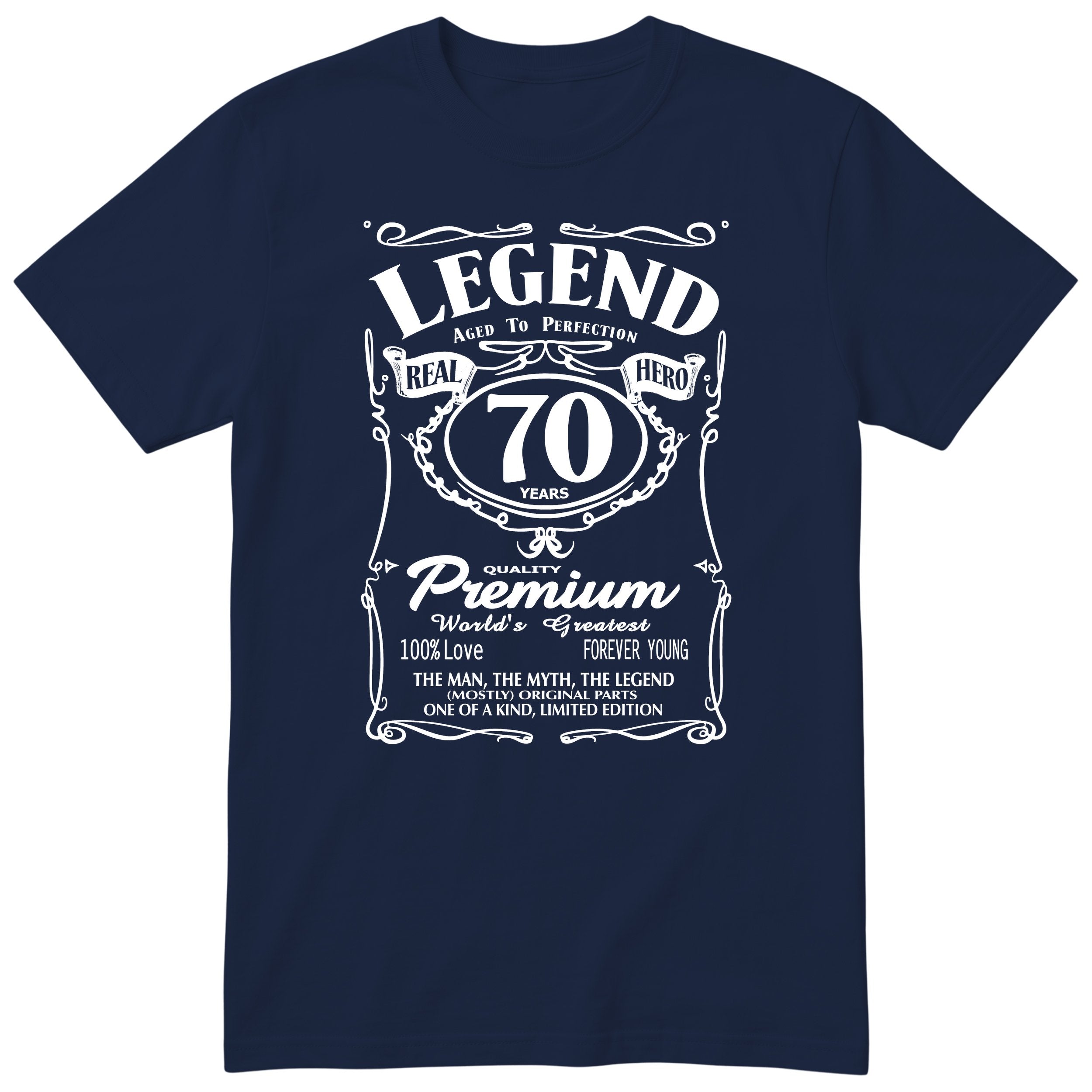 Legend 70th Birthday T-Shirt - Retro Label Gift for Grandad - Navy