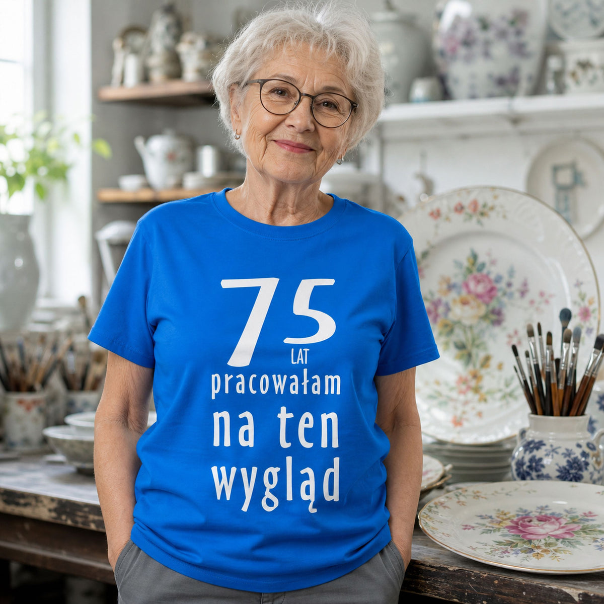 75 LAT PRACOWAŁAM NA TEN WYGLĄD - Koszulka na 75 Urodziny dla Niej