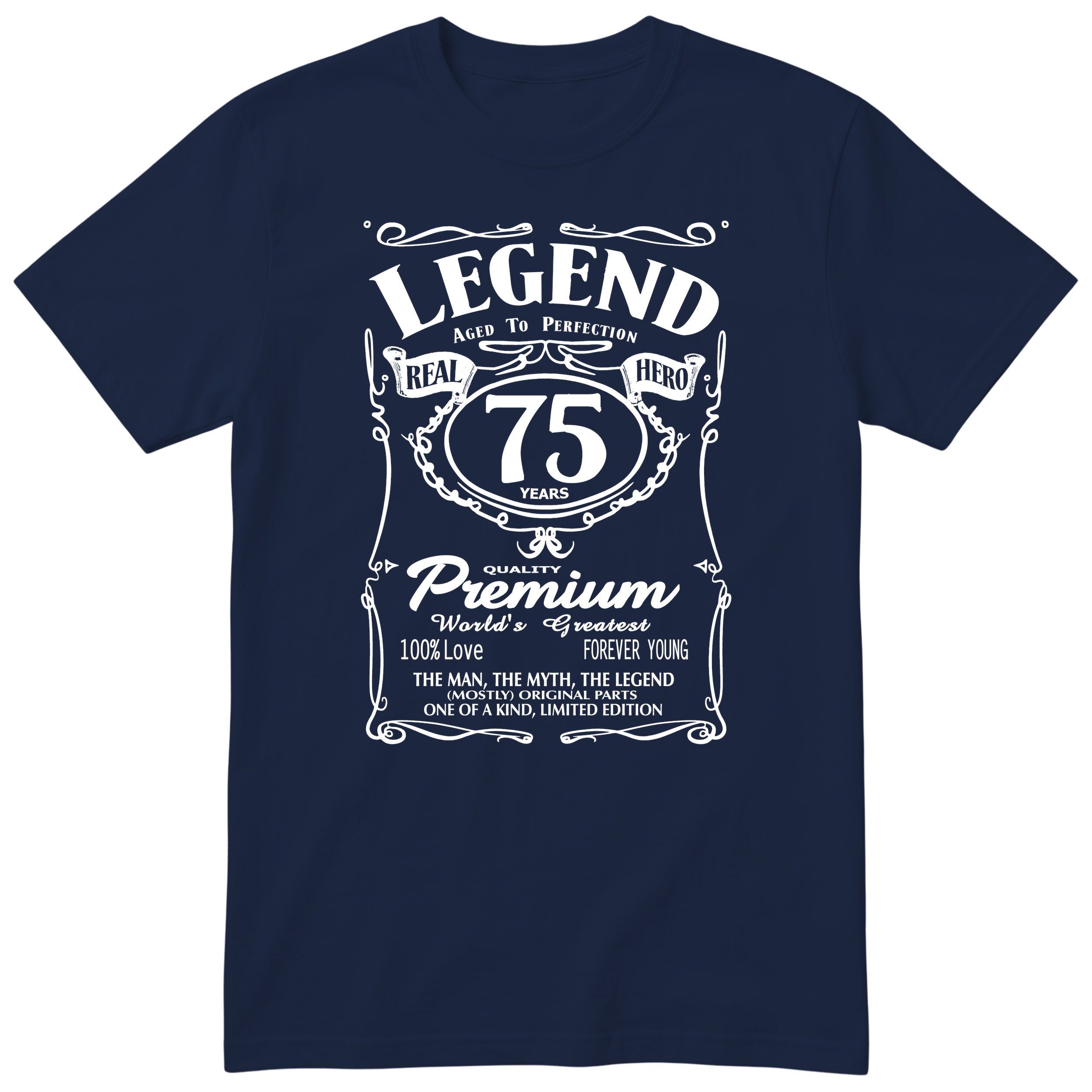 Legend 75th Birthday T-Shirt - Retro Label Gift for Grandad - Navy