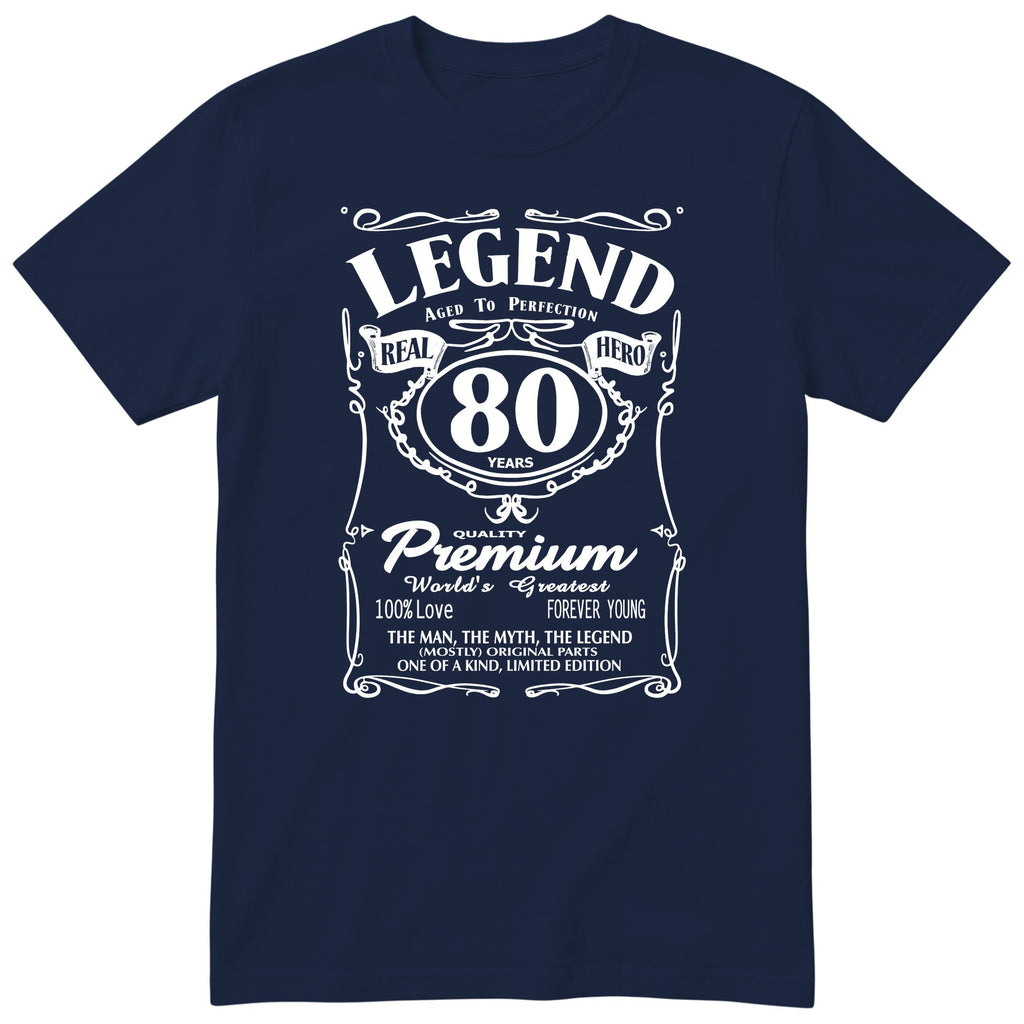 Legend 80th Birthday T-Shirt - Retro Label Gift for Grandad - Navy
