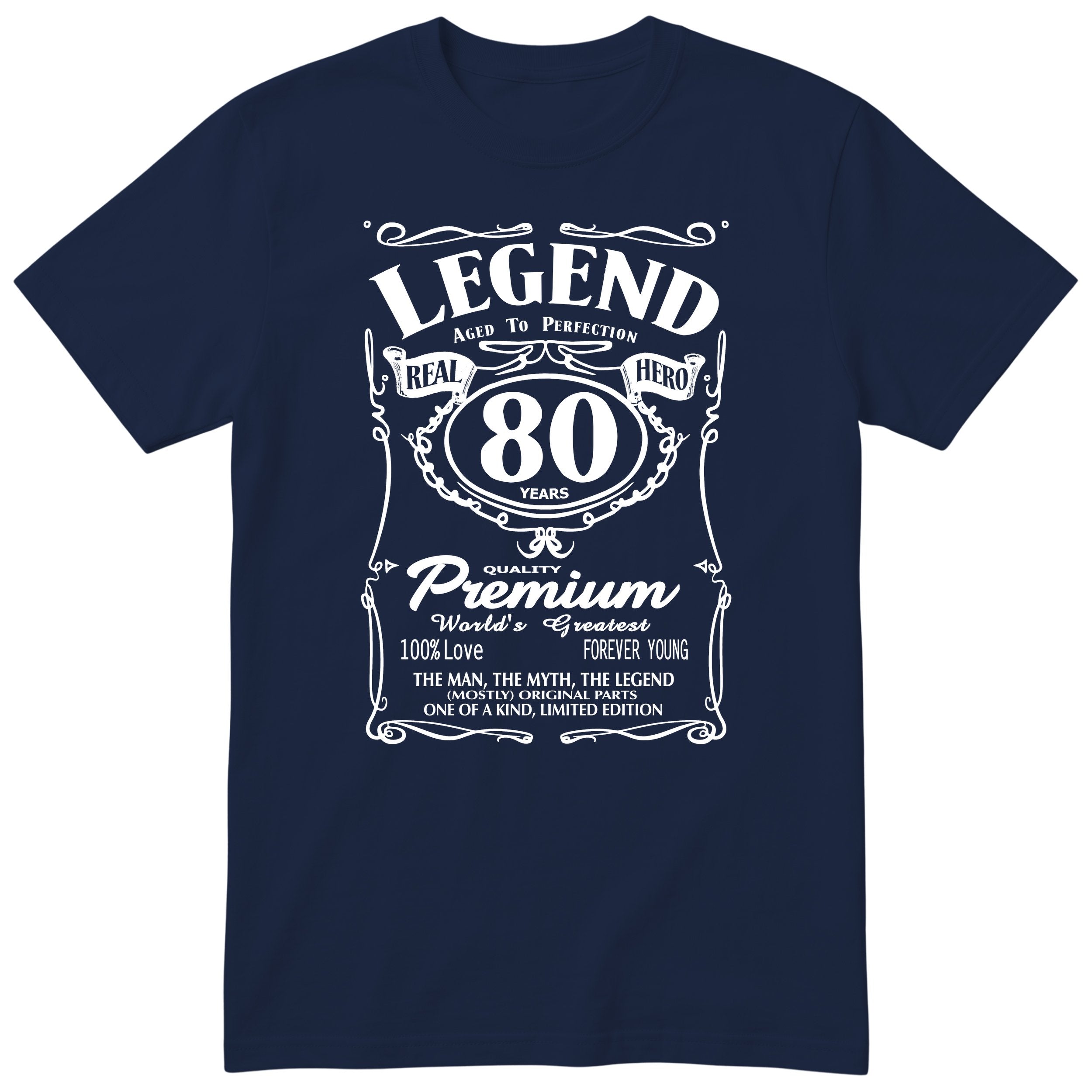 Legend 80th Birthday T-Shirt - Retro Label Gift for Grandad - Navy
