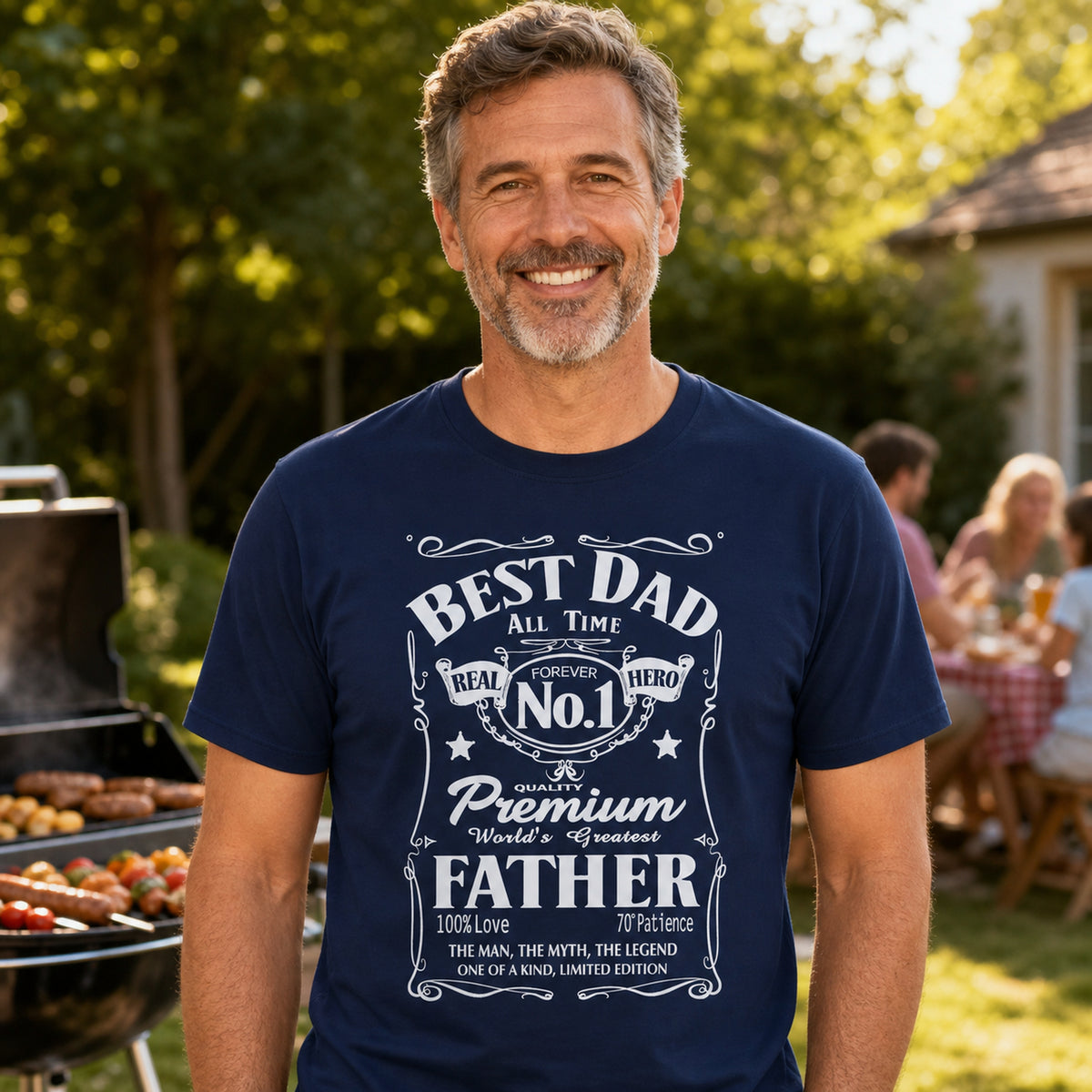 Best Dad Real Hero t-shirt in navy - dad at a family barbecue, gift for dad