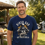 Biker Dad Legend t-shirt in navy - dad at a garden party with motorcycles, gift for a biker dad