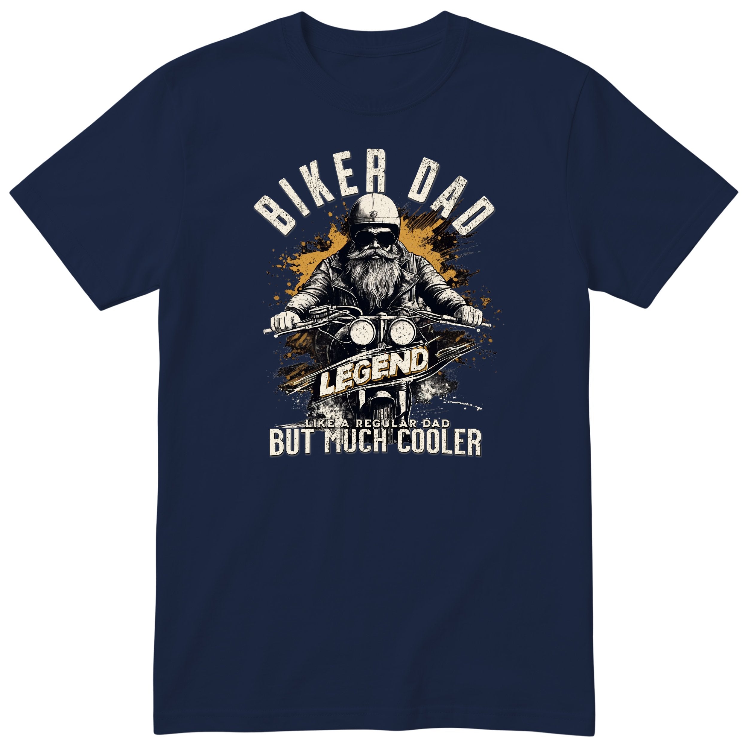 Biker Dad Legend Orange Motorcycle T-Shirt - Navy
