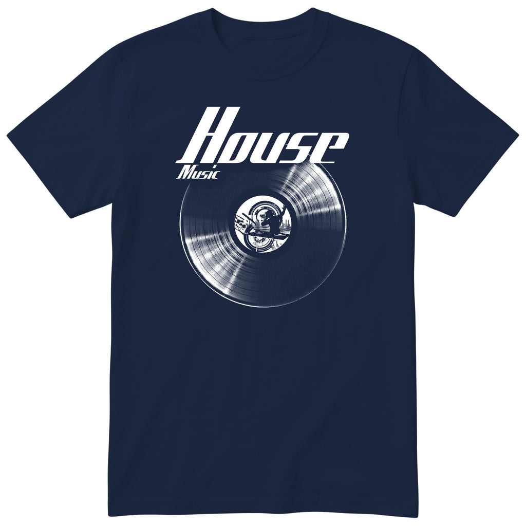 Navy House Music Vinyl Records t-shirt - vinyl record print, gift for DJs and house music fans, GitGraf