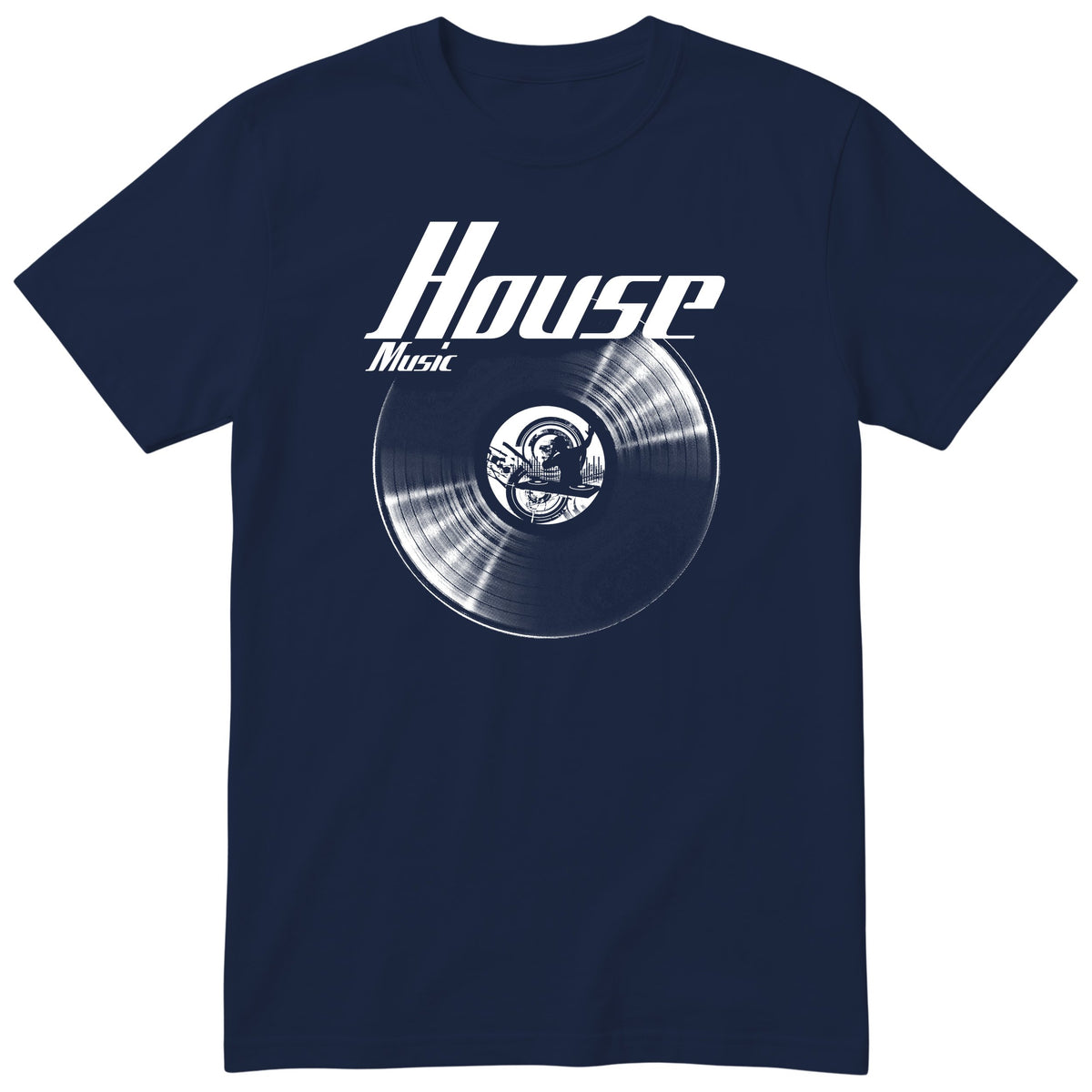 Navy House Music Vinyl Records t-shirt - vinyl record print, gift for DJs and house music fans, GitGraf