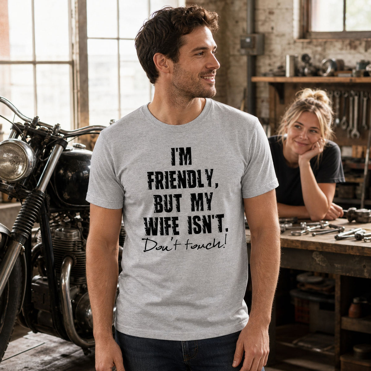 Koszulka dla Męża - I'm Friendly But My Wife Isn't | Od Żony