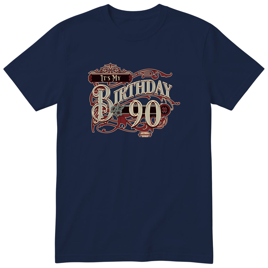 It's My Birthday 90 retro tee in navy - Forever Young birthday shirt