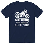 Granatowa koszulka motocyklowa „Ja Nie Chrapię” - prezent dla motocyklisty, polski nadruk