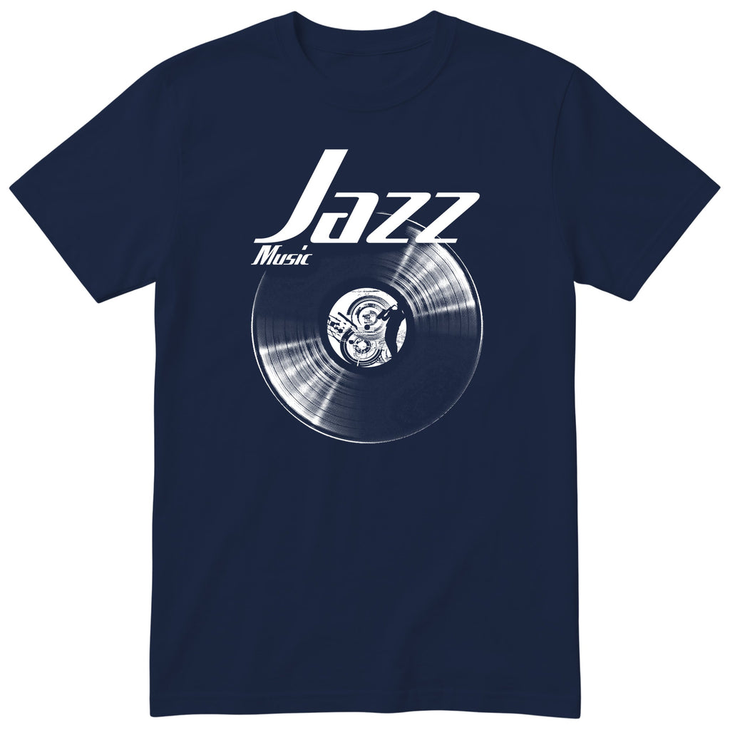 Navy Jazz Music Vinyl Records t-shirt - vinyl record print, gift for jazz lovers, GitGraf