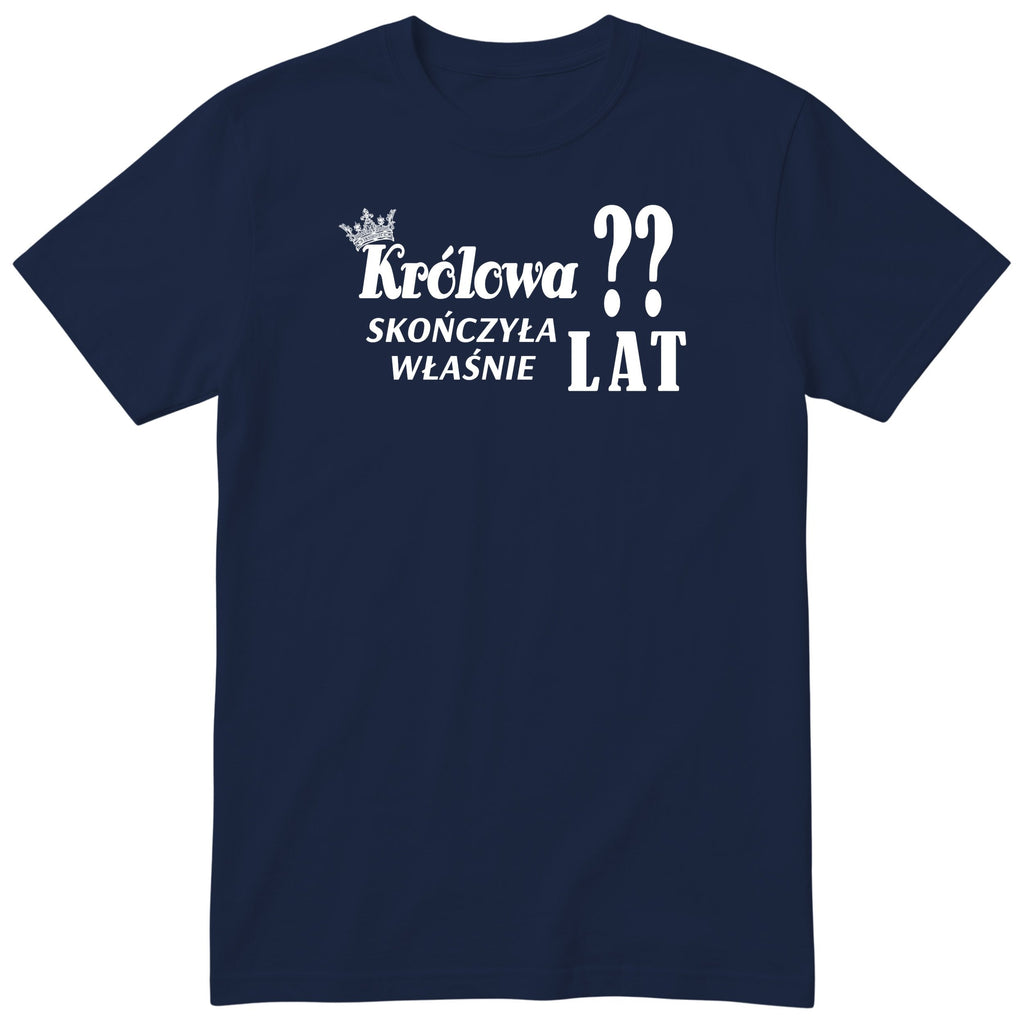 Granatowa koszulka „Królowa” z koroną - polski nadruk urodzinowy, personalizowany prezent dla żony