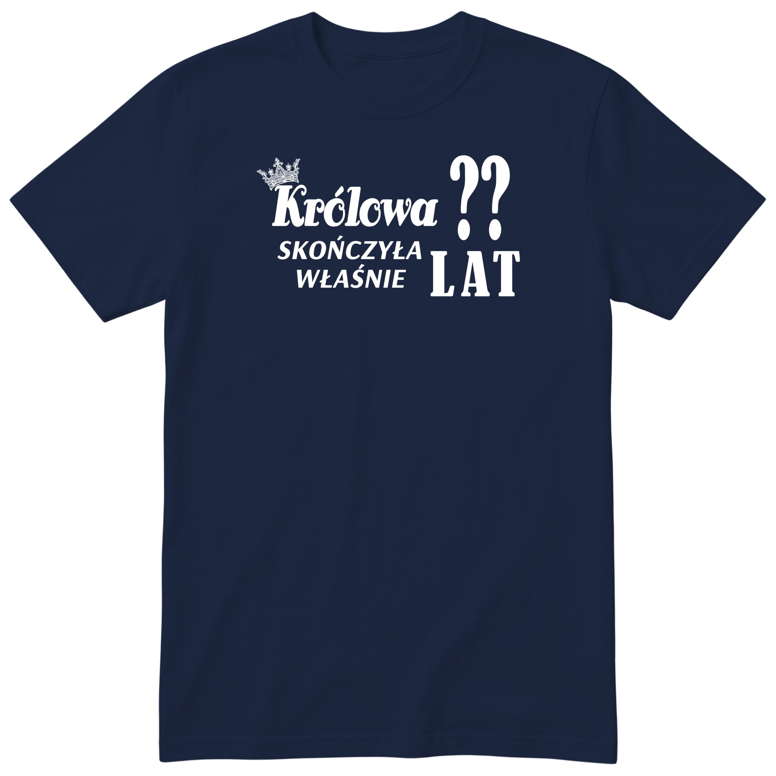 Granatowa koszulka „Królowa” z koroną - polski nadruk urodzinowy, personalizowany prezent dla żony