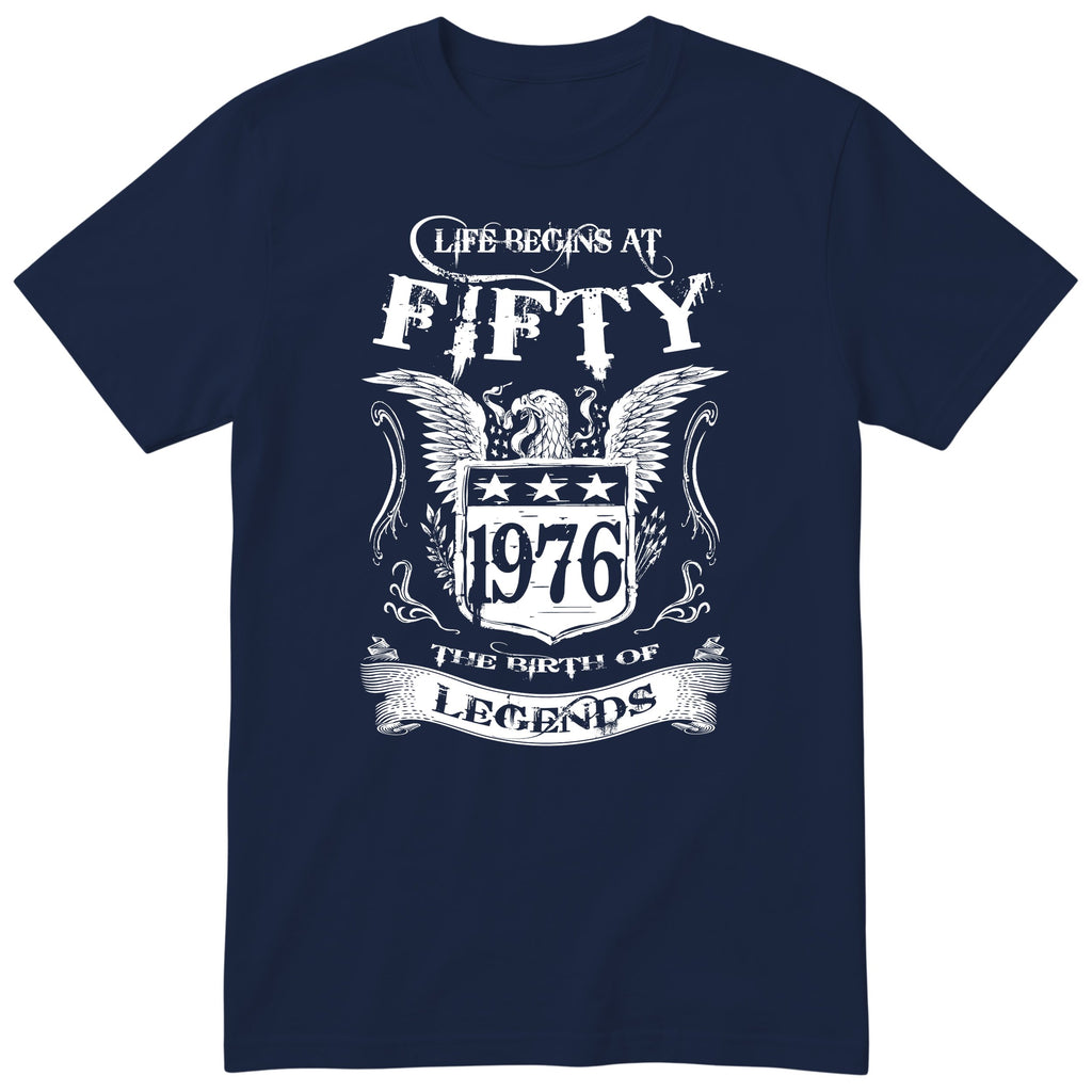 Navy Life Begins At Fifty t-shirt - 50th birthday gift for him with an eagle crest