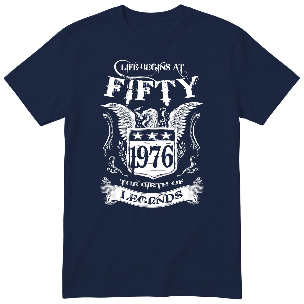 Navy Life Begins At Fifty t-shirt - 50th birthday gift for him with an eagle crest