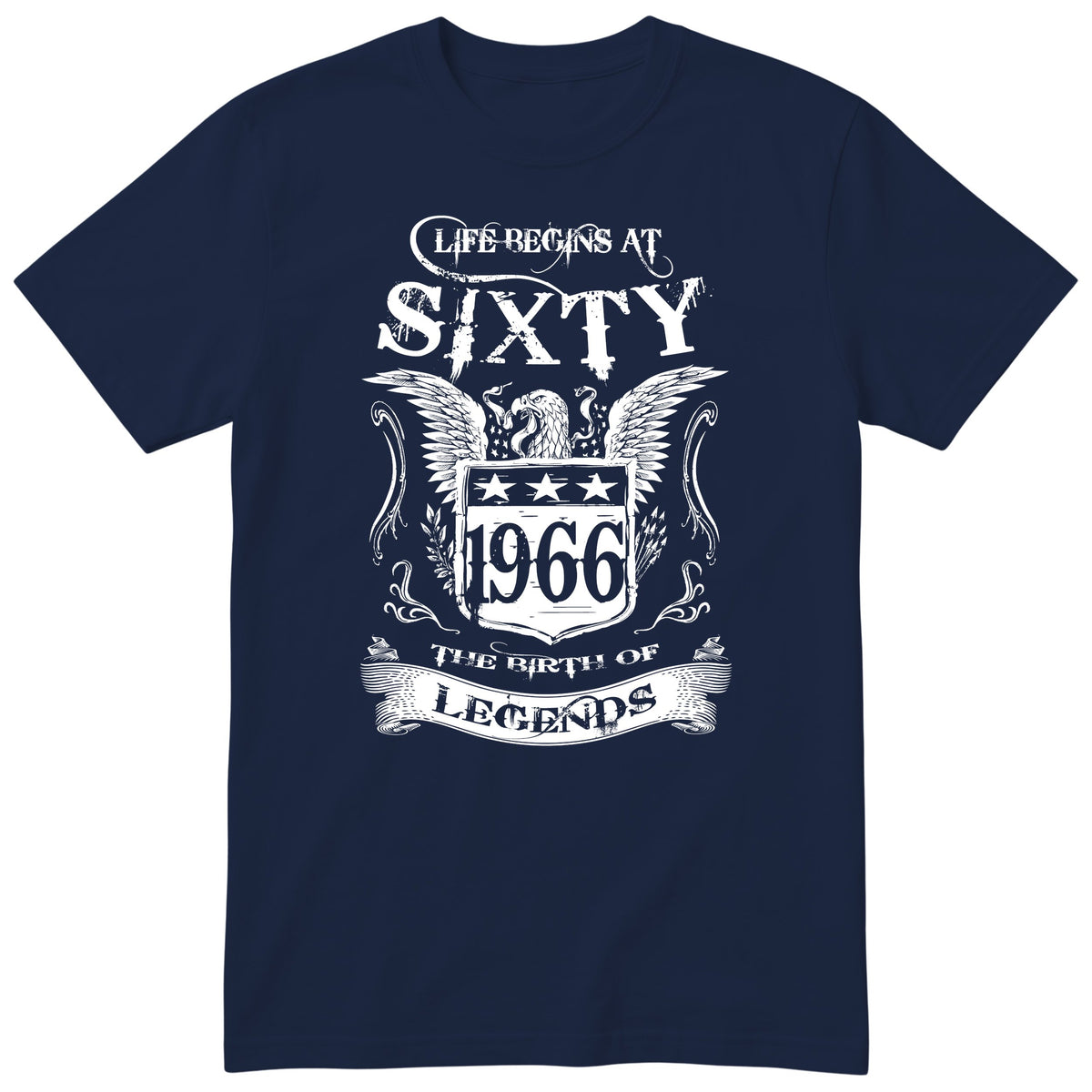 Navy Life Begins At Sixty t-shirt - 60th birthday gift for him with an eagle crest