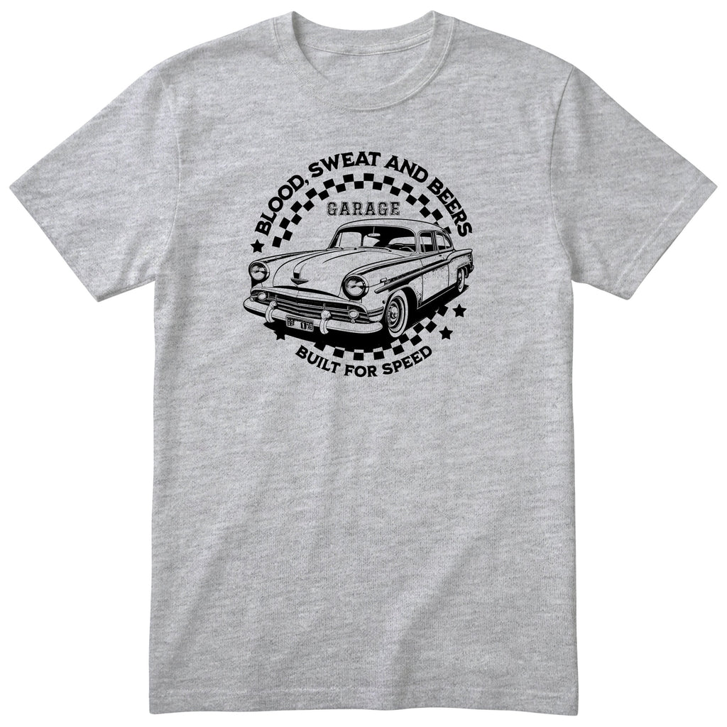 Built for Speed garage tee heather grey front